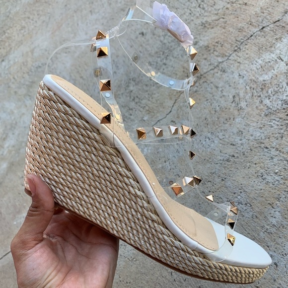 Shoes - Clear Rockstud Rope Espadrilles Wedges Sandals